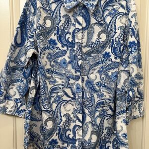 Chaps (Ralph Lauren) Womens 2X 3/4 sleeve Paisley button down